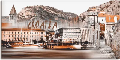 Produktbild von ARTland Leinwandbild Kroatien Skyline abstrakte Collage Größe: 60x30 cm