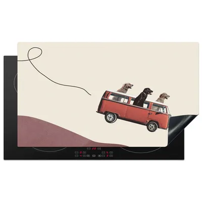 Produktbild von KitchenYeah© Herdabdeckplatte Hund - Retro - Bus , 90x52cm, Küche Deko, Glaskeramikkochfeld Herdabdeckung, Abdeckplatte fùr Kochfeld
