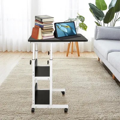 Immagine prodotto di Tavolo regolabile in altezza per laptop, con rotelle, tavolo da letto, tavolino, 60 x 40 cm, nero