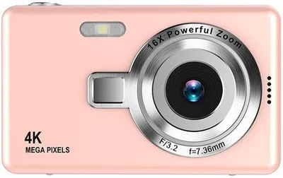 Obrázek produktu pro Kompaktní digitální 4K fotoaparát – malý, kompaktní fotoaparát typu „zamířit a vyfotit“ pro začátečníky, studenty, domácí fotografování a cestování (růžový)
