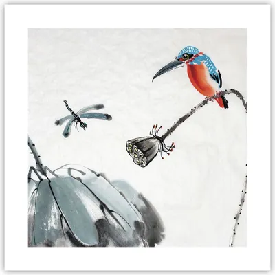 Produktbild von Poster - Poster ohne Rahmen - Libelle Vogel Blume - 40x40 cm - Wand Bild - Wanddeko - Wandbilder - Kunstposter - Wandposter - Bilder - Kunstdruck - Wanddekoration - Wandbild - P2XAC40x40-4361