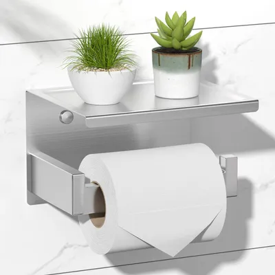 Productafbeelding van Toiletpapierhouder zonder boren, zelfklevende toiletpapierhouder met opbergruimte, toiletpapierhouder van roestvrij staal, toiletpapierhouder voor wandmontage met plakstrips, zilverkleurig
