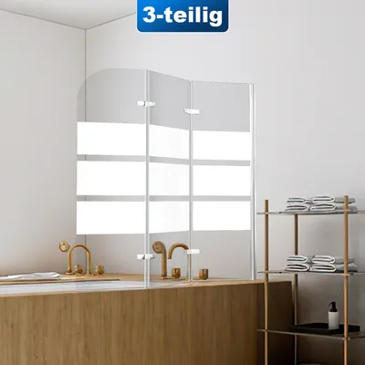 Immagine prodotto di TolleTour bagno attacco doccia schermo pieghevole vasca da bagno cabina doccia in 6 mm NANO 180 ° ESG vetro trasparente destra e sinistra montabile 3 pezzi pieghevole 120 * 140CM bianco