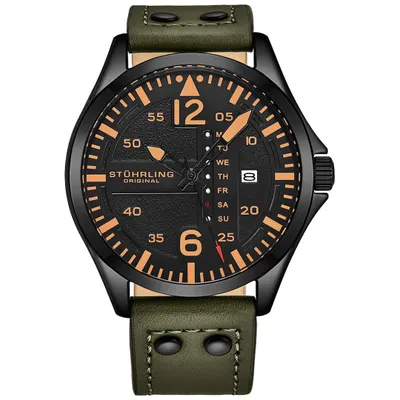 Produktbild von Stührling Herrenuhr Aeronaut 3916 Quarz 43mm Fliegeruhr - Alligatorlederband