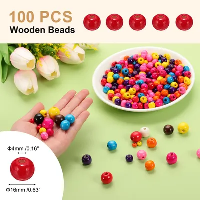 Produktbild von 16mm Holzperlen fš¹r Bastelarbeiten, 100 Stš¹ck runde Perlen lose Abstandshalterperlen fš¹r Makramee-Schmuckarmband DIY handgefertigte Dekoration, Rot