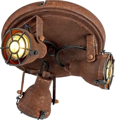 Immagine prodotto di QAZQA - Industry I Vintage I Industry I Vintage Ir Spot I Spot a soffitto I Spot a soffitto I Spot a soffitto I Spot a soffitto I Faretto I Lampada I Apparecchio in design ruggine a 3 luci spot beam-flame - Sorra I Soggiorno I Sonno