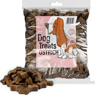 Produktbild von MERSJO Hundesnacks Trainingssnacks - 500g hundefutter trocken, Hunde leckerlis, leckereien für Hunde - schonend getrocknete Fleischtrainer, Geeignet für alle Rassen und Größen, Strauß