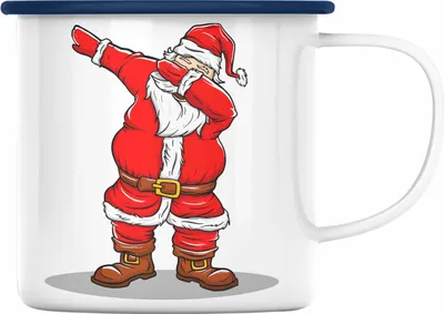 Produktbild von Trendation - Weihnachten Emaille Tasse Weihnachtsmann für Kinder WeihnachtsEmaille Tasse Lustig Geschenk Jungs Jungen Mädchen Cute Lebkuchen Grafik Becher (Blau)