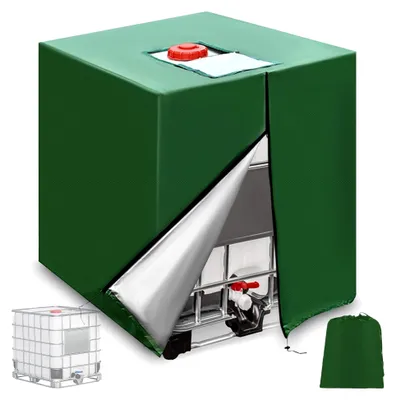 Produktbild von IBC Tank Abdeckung 120x100x116cm, 1000L Abdeckplane mit Reißverschluss, 210D Schutzplane für Regentonnen, UV-Schutzabdeckung für IBC-Container, Regenwassertank (Grün)