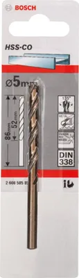 Zdjęcie produktu dla Bosch 2 608 585 851, Wiertarka, Wiertło spiralne, 5 mm, 86 mm, Żeliwo, Niestopowa stal, Stal nierdzewna, 5,2 cm