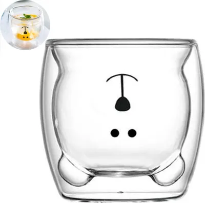 Immagine prodotto di Tazze di birra dolce bicchieri di tè caffè bere bicchieri di vetro caffè doppia parete isolati bicchieri orso gatto tazza