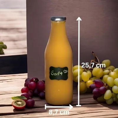 Produktbild von gouveo Glasflaschen, rund, 1000 ml, silberfarben, mit Schraubdeckel TO48, 6 Stück, 373 g