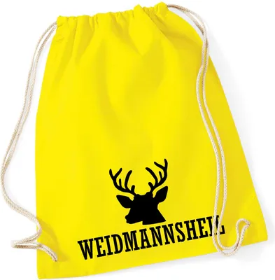 Produktbild von Huuraa Turnbeutel Weidmannsheil Hirsch Jägergruß 12 Liter Yellow Baumwolle Rucksack Geschenkidee