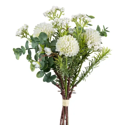 Produktbild von Künstlicher Pompondahlien-Mixbund, Blumenstrauß mit Dahlien. Grün Weiß
