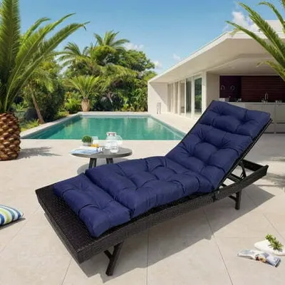 Produktbild von Loungekissen für den Außenbereich, Dickes Wasserdicht Stuhlkissen Ersatz für Terrassen-Chaiselongue, 180x50x10cm Chaiselongue-Kissen für Terrasse, Balkon, Sonnenliege,Dunkelblau