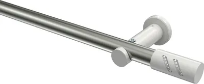 Produktbild von Interdeco Gardinenstange / Vorhangstange Edelstahl-Optik / Weiß, Typ Platon Zoena (Glitzerzylinder) ohne Ringe, 20 mm Ø 1-läufig, 160 cm