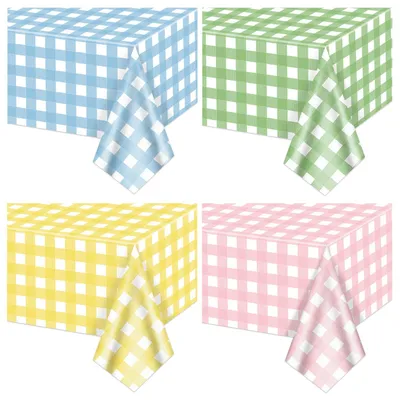 4 Gingham Tischdecken Pastell 130x220 cm für Frühling & Ostern