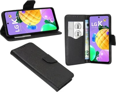 Produktbild von cofi1453® Buch Tasche "Fancy" für LG K42 Handy Hülle Etui Brieftasche Schutzhülle mit Standfunktion, Kartenfach Schwarz
