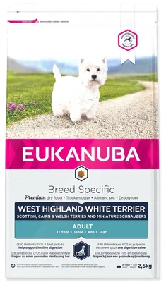 Obrázok produktu pre Eukanuba BREED SPECIFIC, Dospelý, West Highland White teriér, Stredné (11 - 25 kg), Kuracie mäso, Turecko, 2,5 kg