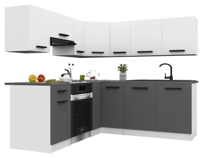 Produktbild von Belini Moderne Küchenzeile Küchenblock ITALIA 6 - Küchenmöbel 360cm Weiß-Grau Matt - Einbauküche mit Hängeschränke, Unterschränke & Arbeitsplatten