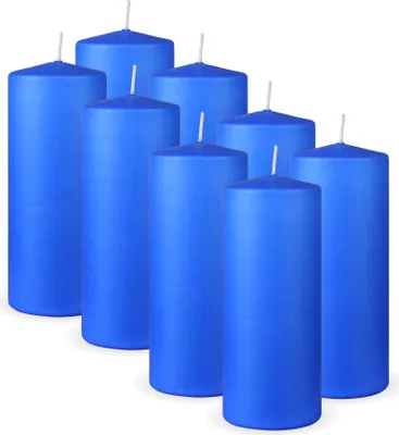 Obrázok produktu pre HS Candle sviečky v tvare stĺpca 8 balení "Tmavomodrá", veľkosť Ø7 x 16 cm, voskové sviečky s dlhou dobou horenia až 50 hodín - nevoňavé sviečky v tvare stĺpca - mnoho farieb/veľkostí