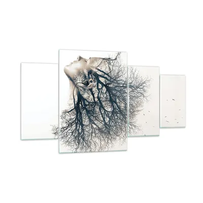 Produktbild von Bilder auf glas - 4 Teile - Mädchen Baum Grafik - 160x90cm - Glasbilder - Wandbilder - Bilder - zum Aufhängen bereit - Wanddekoration aus Glas - Glas Bilder - Wandbild auf Glas - GDL160x90-4354