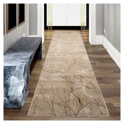 Produktbild von Designer Teppich für Flur, Wohn- und Schlafzimmer mit abstraktem Ästemuster in Beige, Größe 80 x 300 cm