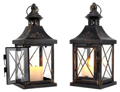 2er-Set Kerzenhalter Laternen 27 cm Metall Schwarz-Gold
