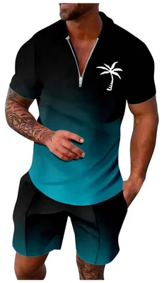 Image de Ensemble de jogging pour hommes, manches courtes, couleur bleu ciel