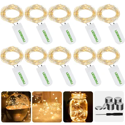LED-Lichtkette 1,2 m, 24 LEDs, warmweiß, 10 Stück, batteriebetrieben