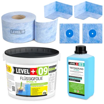 Produktbild von Dichtset Flussigfolie 4kg Dusche und Balkonabdichtung Badabdichtung LEVEL+ SET61