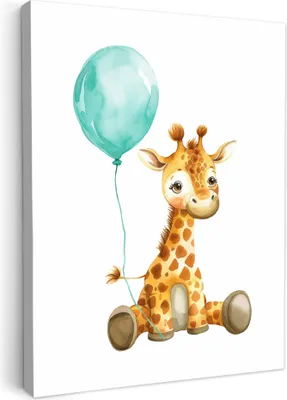 Produktbild von Leinwand Bilder 30x40 cm - Kinder Ballon - Giraffe - Blauer, Bilder Wohnzimmer Modern, Wanddeko