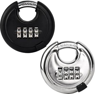 Produktbild von 2er-Hängesatz mit Kombinations-Schloss, 4-stelliges Schloss, wetterbeständiges U-Rund-Schloss für Magazin, Schränke, Lager, Beugelstärke 10 mm, 70 mm