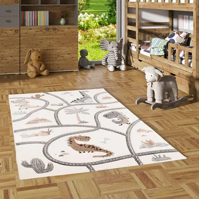Produktbild von Kinder Teppich Maui Kids Dino Straßenteppich Beige, Größe:200x290 cm