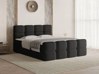 Produktbild von GrainGold Boxspringbett Rivon 140x200 cm - Bett 140x200, Boxspringbett mit Bettkasten und Lattenrost - Schwarz (Lambi 13)