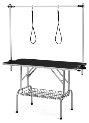 Produktbild von Tierpflegetisch mit Unterkorb, 2 Haltschlaufen, klappbar schwarz 118 x 60,9 x 177 cm