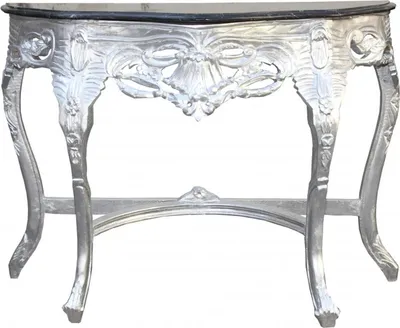Produktbild von Casa Padrino Barock Konsolentisch Silber / Schwarz mit Marmorplatte Mod2 - Konsole