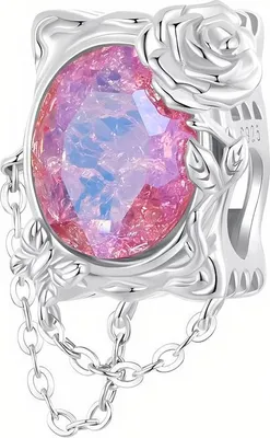 Image de Charms pour pendentifs Pandora, cristal rose, rose, argent 925, Trusky Charms