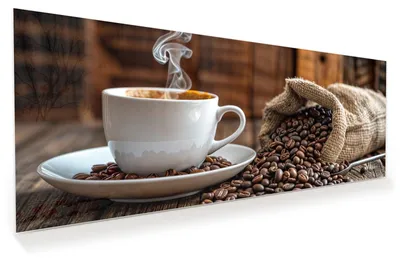 Produktbild von Glasbild 150x60cm in XXL für Wohnzimmer, Schlafzimmer Motiv Kaffeegenuss