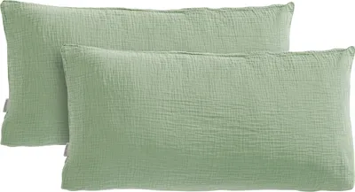 Produktbild von Pure Label Musselin Kissenbezug 40x80 2er Set aus 100% Baumwolle - Traumhaft weiche, kuschelige Musselin Kissenbezug-Set in grün