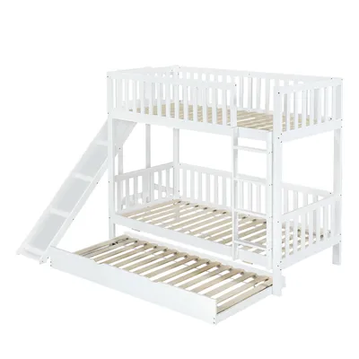 Produktbild von Flieks Etagenbett 90x200cm mit Rutsche, Hochbett mit Ausziehbett, Kinderbett mit Lattenrost & Rausfallschutz, Stockbett Holzbett Einzelbett 2 Kinder