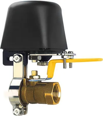 A close-up studio shot of an automated ball valve.