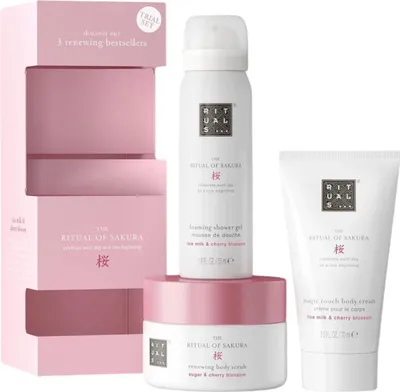 A gift set of Rituals Sakura products arranged on a white background.