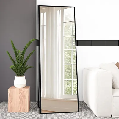 Image de Miroir de pied, cadre métallique, 165x60 cm, noir. Miroir pleine longueur, à poser ou à suspendre