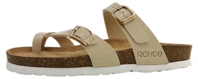 Produktbild von Rohde Damen Zehentrenner Pantolette Lack Schnalle Kork Fußbett Alba 5575, Größe:42 EU, Farbe:Beige