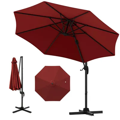 Produktbild von GOPLUS Sonnenschirm 300 x 300 cm, Terrassenschirm mit Kurble, 5-fach neigbarer Ampelschirm, 360°drehbarer Gartenschirm, Rot