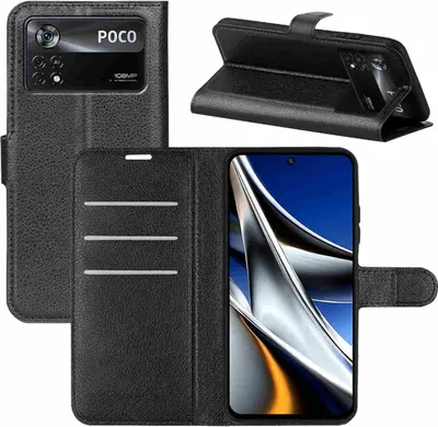 Image de Étui pour téléphone Xiaomi Poco X4 Pro 5G, noir, en simili cuir, neuf