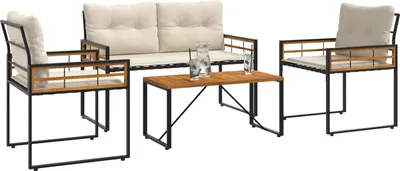 Image de vidaXL Ensemble de meubles de jardin avec coussins 4 pcs Crème