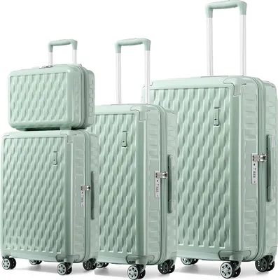 Produktbild von Handgepäck Kofferset mit Eckschutz und Kosmetikkoffer - PC+ABS - TSA Schloss - Reisekoffer - M-L-XL (55cm-65cm-75cm) - Matcha grün Koffer Set 3-teilig