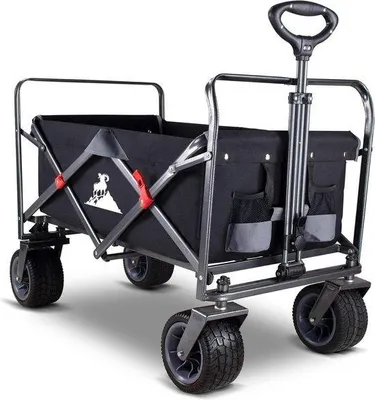 Image de Chariot tout-terrain pliable - Chariot de transport pliable - Chariot de plage - Capacité de charge de 120 kg - Noir/gris